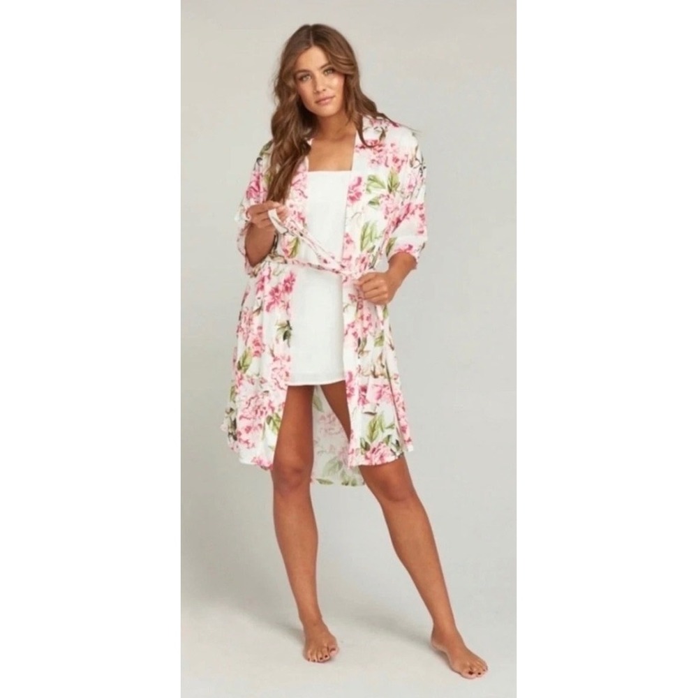 Show Me Your Mumu Floral Short Robe Kimono OS Pink Green White One Size